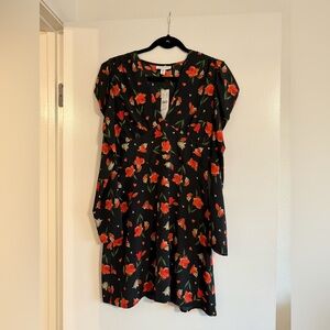 NWT! Topshop Navy Longsleeve Flower Dress - Size 6